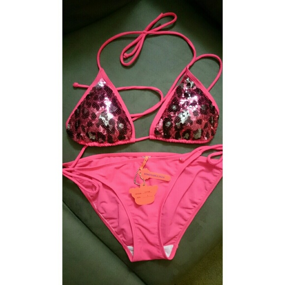 Pink leopard print sequin bikini