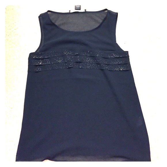 French Connection navy beaded chiffon top