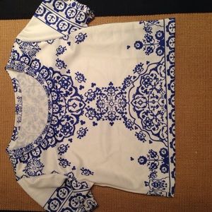 Blue and white crop top