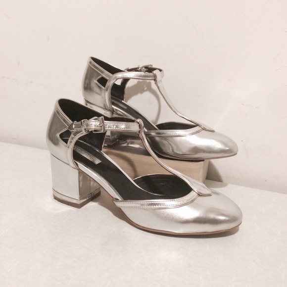 Silver Top Shop T-Strap Heels