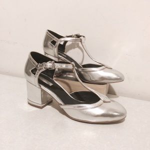Silver Top Shop T-Strap Heels
