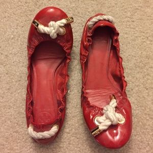 Tory Burch patent red nautical flats