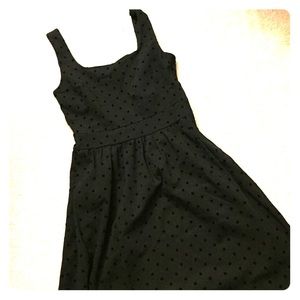 Madewell black ponte dress with flocked polka dots