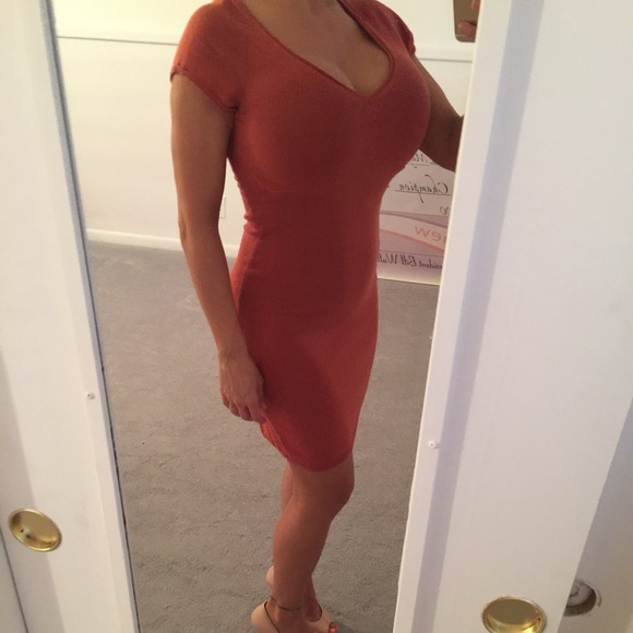 Burnt orange sexy cotton sweater dress- Small