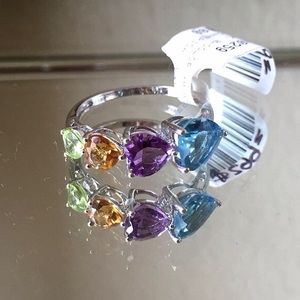 14K Gold Multi-Color Heart Ring Free Sizing