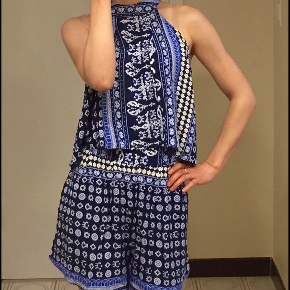 🆕 Blue Boho Crop Top & Shorts Set (M/L) - Picture 2 of 2