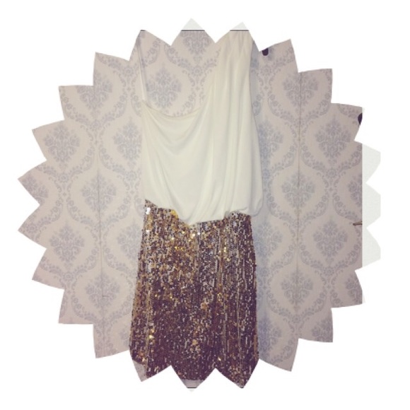 JODI KRISTOPHER white sparkly gold & silver dress