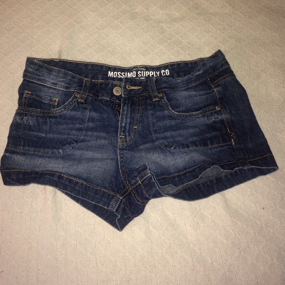 Blue denim shorts.