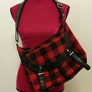 Red and black plaid purse