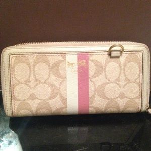 Coach Signature Stripe Zip Around Accordion Wallet