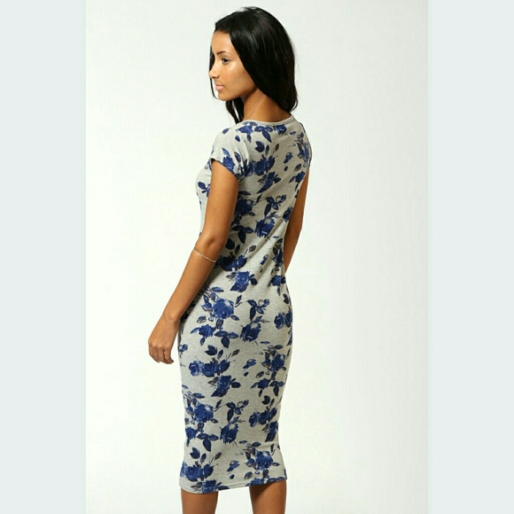 SOLD | Rose Print Cap Sleeve Midi Dress - Picture 3 of 4