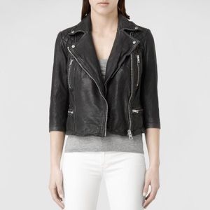 Allsaints cropped cargo leather biker jacket