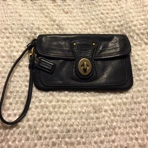 Coach Legacy Stripe Black Leather Wristlet