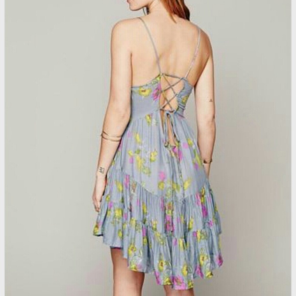 Free People blue CIRCLE OF FLOWERS SLIP DRESS - Picture 3 of 4