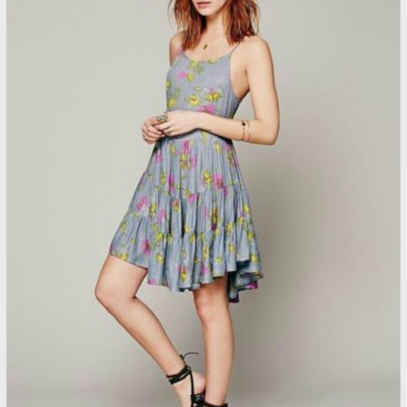 Free People blue CIRCLE OF FLOWERS SLIP DRESS - Picture 4 of 4