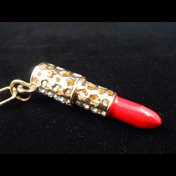 Crystal Bling Red Lipstick Purse Charm & Keychain - Picture 2 of 4