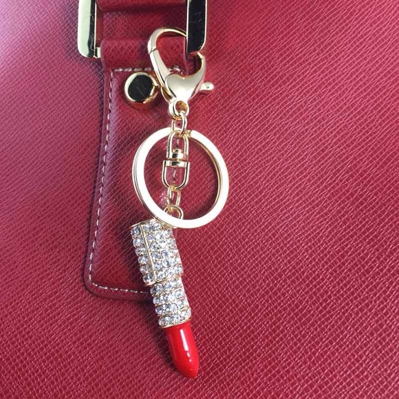 Crystal Bling Red Lipstick Purse Charm & Keychain - Picture 4 of 4