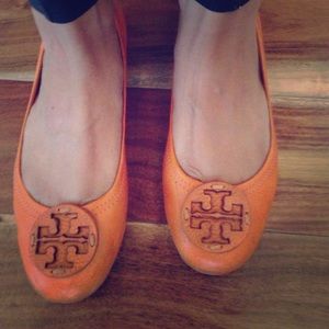 Tory Burch orange leather ballet flats