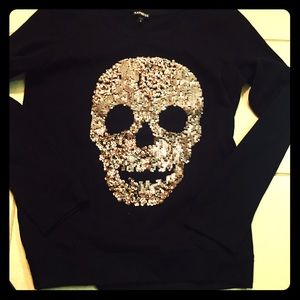*EXPRESS Black Sweatshirt w/Sequin "Bling" Skull*