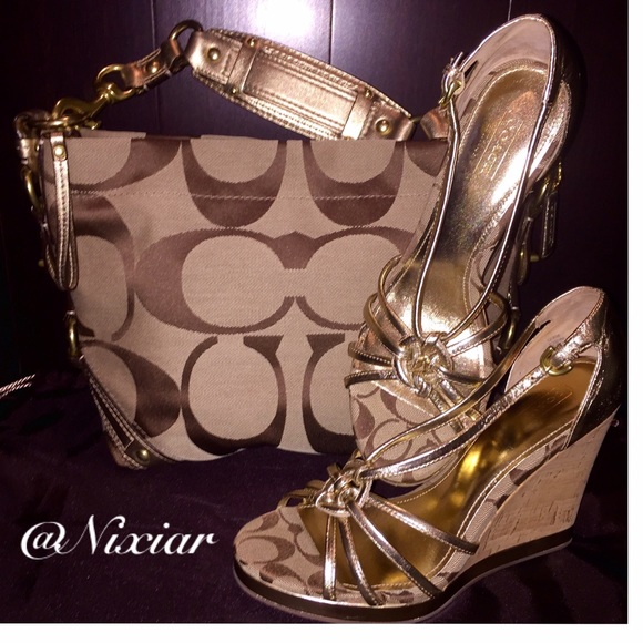Coach Signature Carly Gold Handbag.