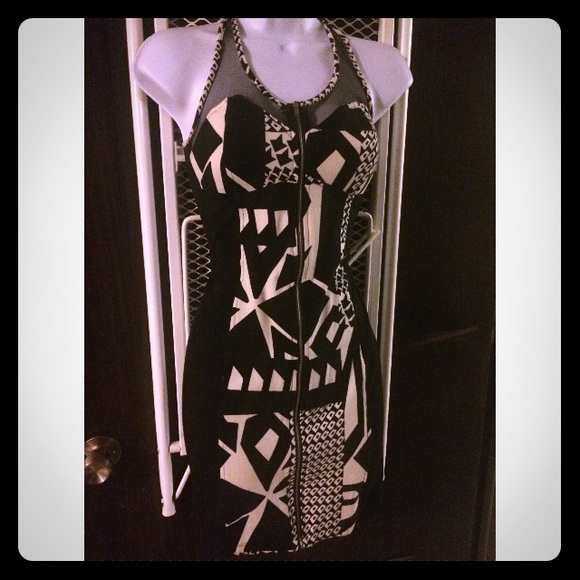 Tribal Aztec Black White Fitted Dress
