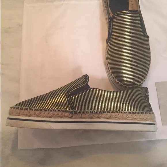 Jimmy Choo Gold/Black Stripe Metallic Espadrilles - Picture 4 of 4