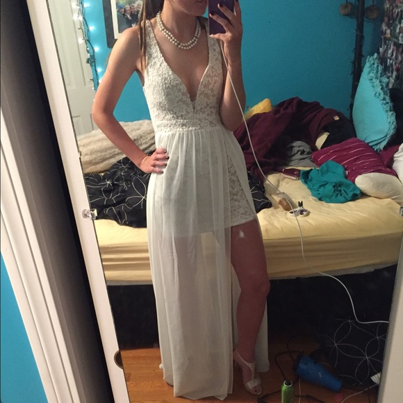 Cream low front and back dress