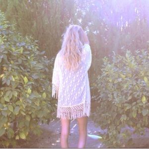 Monteau Cream Lace and Fringe Kimono