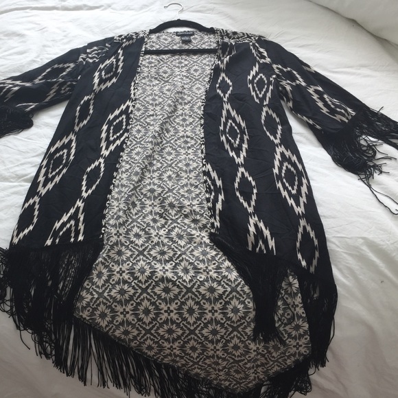 Black and White Fringe Komono Cardigan