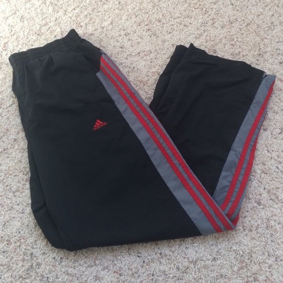 Adidas Red Black and Gray Swishy Athletic Pants