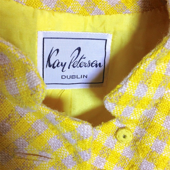 โจ๐ 1960s MAD MEN YELLOW CHECK SKIRT SUIT WITH HAT - Picture 4 of 4