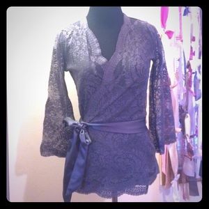 Grey lace wrap blouse