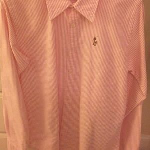 Polo collared light pink and white striped