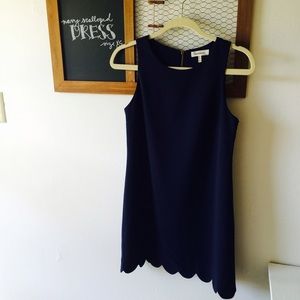 Navy Dress with Scallop Hem