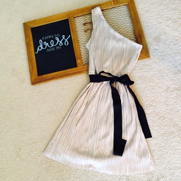 Express Silver Shimmer Dress with Ribbon Belt