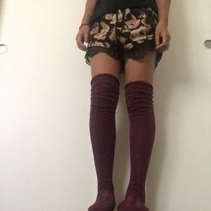 Free People Thigh Hi Maroon Socks