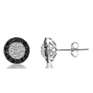 Sterling Silver Black Spinel & CZ Stud Earrings