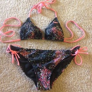 Roxy Coral and Black Pattern Bikini