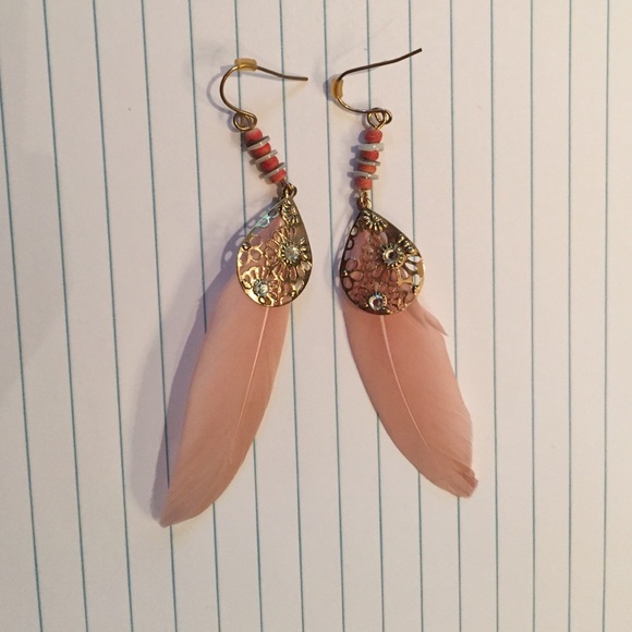 Pink feather earrings