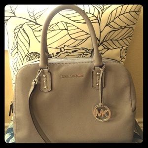 Large Michael Kors dome satchel in pastel grey.