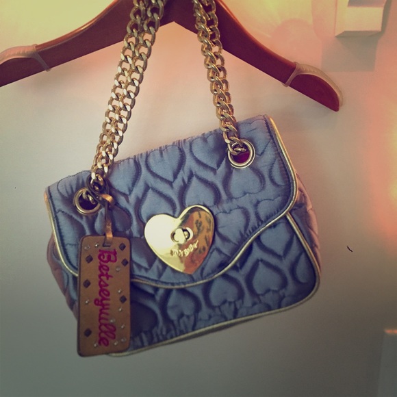 Betsey Johnson gray and gold bag