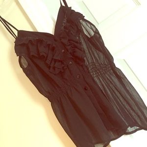 Black chiffon ruffle tank