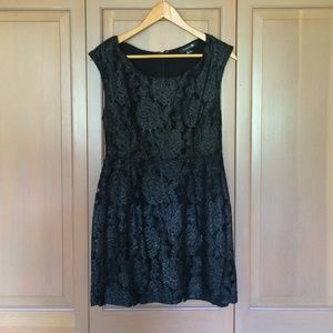 Black dress with sparkly rose appliqué
