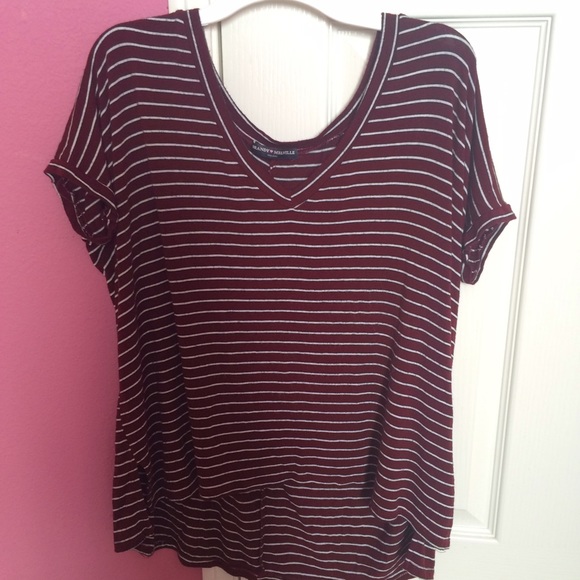 Brandy Melville Tops - Brandy maroon and white striped v neck