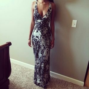 Black and silver BCBG floor length gown