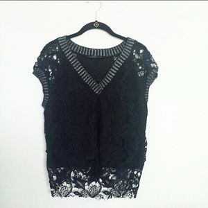 Zara Black Crochet Overlay Top