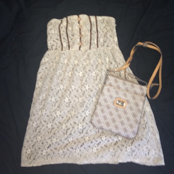 Taupe  & Brown strapless dress