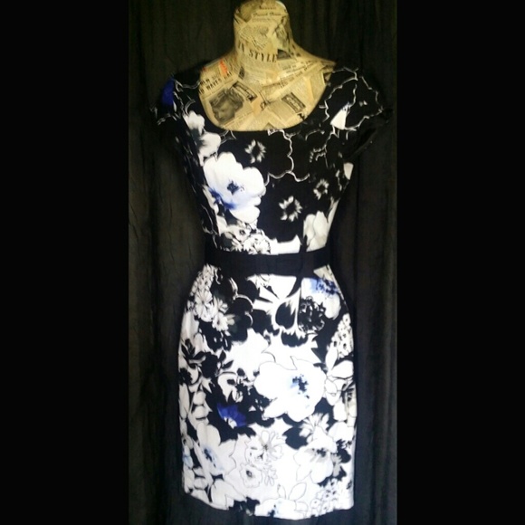 White House Black Market Lapis Floral fitted Dress