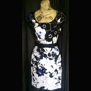 White House Black Market Lapis Floral fitted Dress