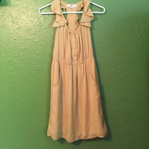 Yellow silky summer ruffle strap dress
